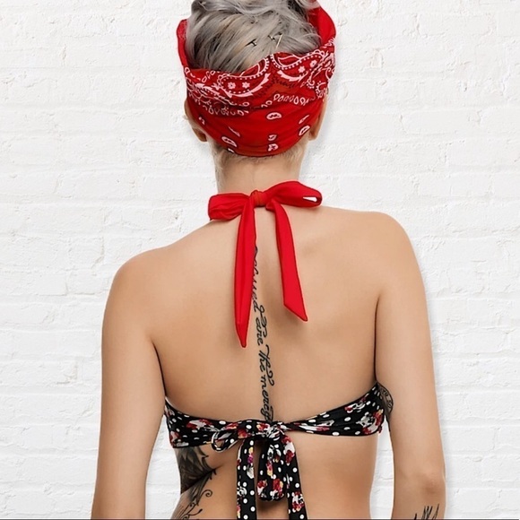 Hot Topics Vintage Bikini top Polka Dots with Skulls and roses. - Picture 2 of 5